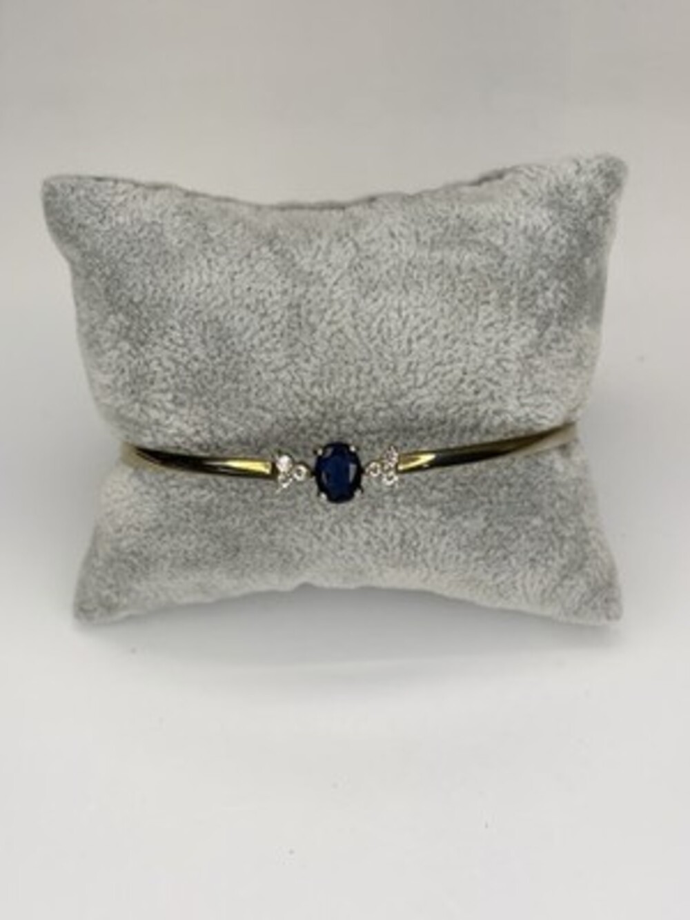 Vintage 925 Gold Plated Silver Oval Blue Stone Clear Accent Hook Cuff Bangle